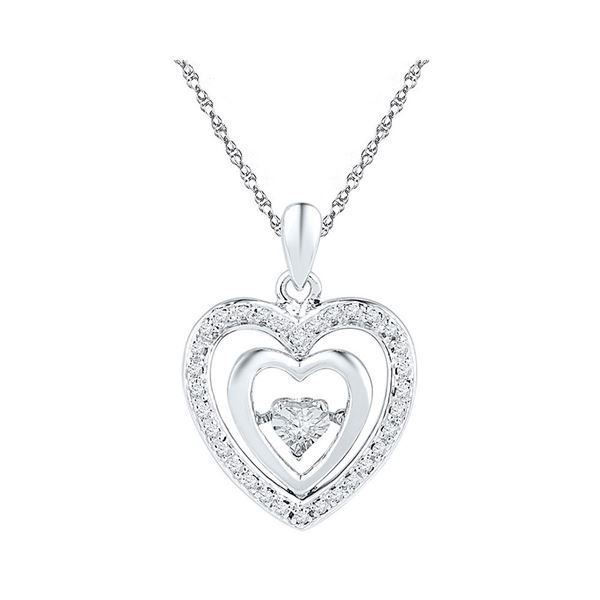 Diamond Heart Moving Twinkle Pendant 1/10 Cttw Sterling Silver
