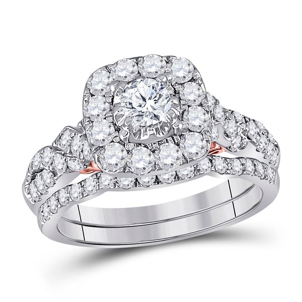Diamond Bridal Wedding Ring Band Set 1-1/2 Cttw 14kt Two-tone Gold
