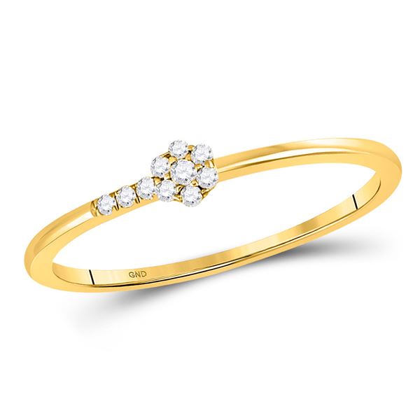 Diamond Flower Stackable Band Ring 1/20 Cttw 10kt Yellow Gold