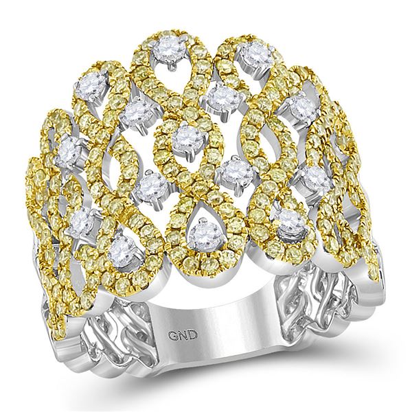 Yellow Diamond Twist Cocktail Ring 1-5/8 Cttw 14kt White Gold