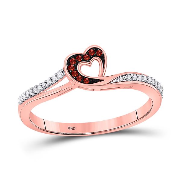Red Color Enhanced Diamond Heart Ring 1/10 Cttw 10kt Rose Gold
