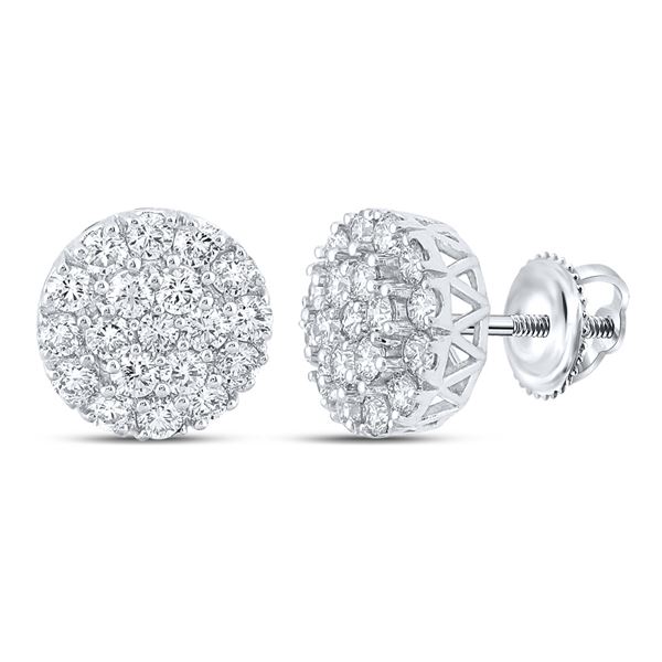 Mens Diamond Cluster Earrings 1 Cttw 10kt White Gold