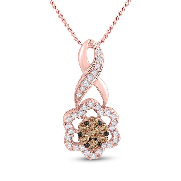 Brown Diamond Flower Cluster Pendant 1/2 Cttw 14kt Rose Gold