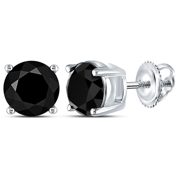 Black Color Enhanced Diamond Solitaire Earrings 3 Cttw 10kt White Gold