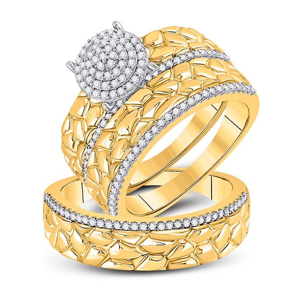 His Hers Diamond Nugget Cluster Matching Wedding Set 3/8 Cttw 10kt Yellow Gold