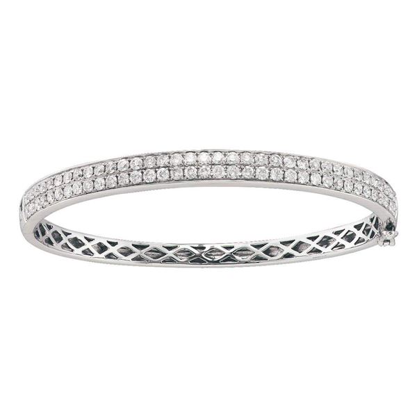 Diamond Classic Double Row Bangle Bracelet 2 Cttw 14kt White Gold