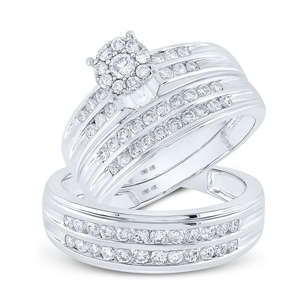 His Hers Diamond Cluster Matching Wedding Set 1-1/5 Cttw 10kt White Gold