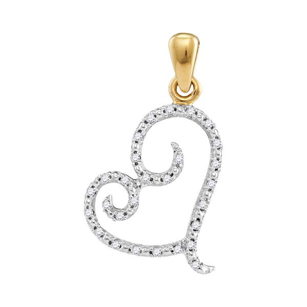 Diamond Curled Heart Pendant 1/10 Cttw 10kt Yellow Gold