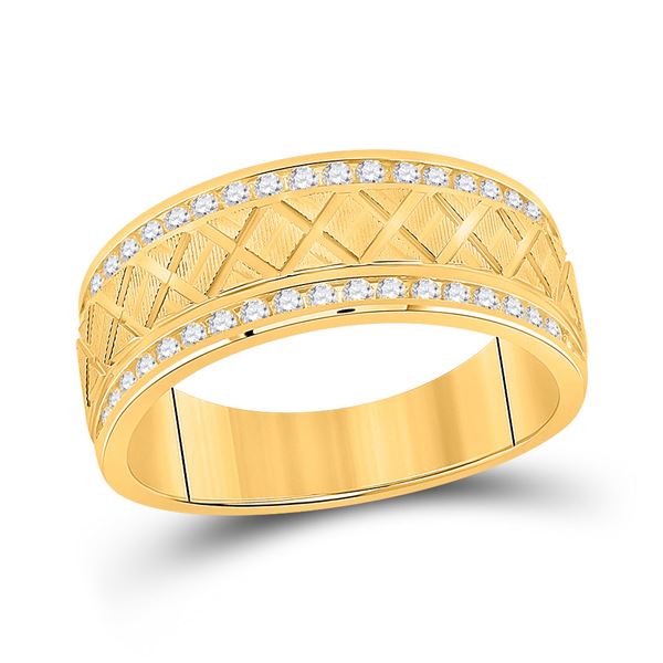 Mens Diamond Wedding Machine Set Band Ring 1/2 Cttw 10kt Yellow Gold