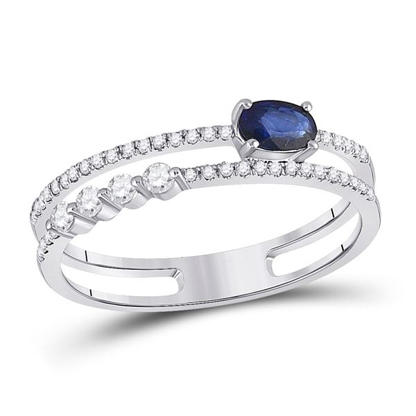 Oval Blue Sapphire Modern Fashion Ring 5/8 Cttw 14kt White Gold