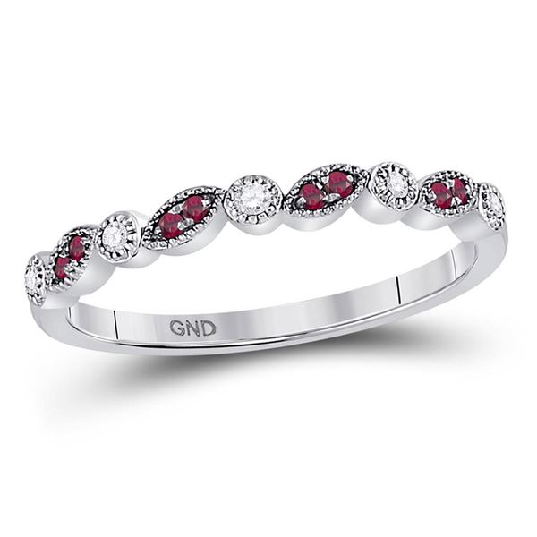 Ruby Diamond Stackable Band Ring 1/8 Cttw 10kt White Gold