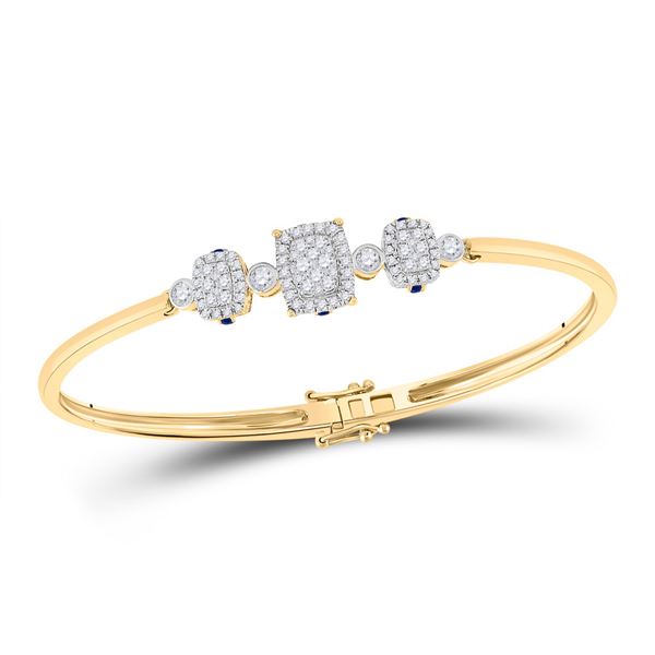 Diamond Triple Cluster Bangle Bracelet 7/8 Cttw 14kt Yellow Gold