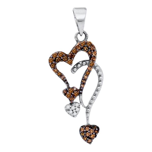 Brown Diamond Double Heart Droplet Pendant 1/5 Cttw 10kt White Gold