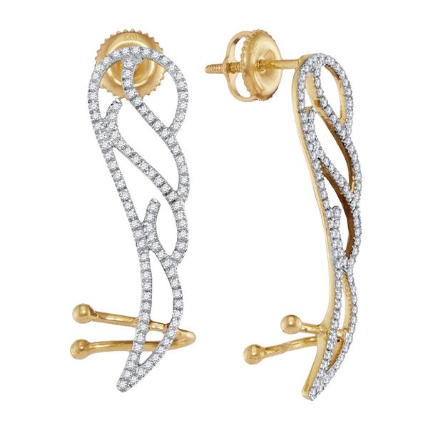 Diamond Angel Wing Climber Earrings 1/3 Cttw 10kt Yellow Gold