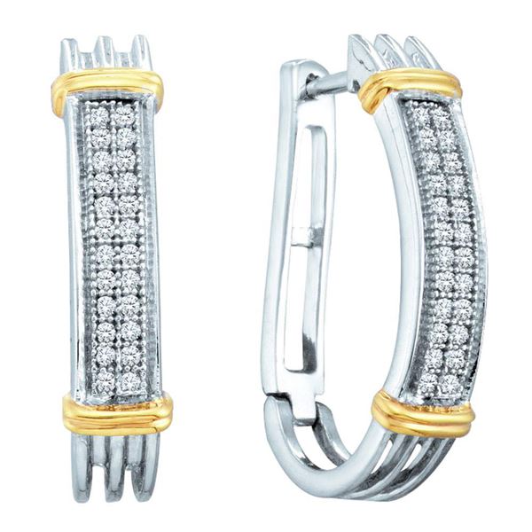 Diamond Oblong Hoop Earrings 1/6 Cttw Two-tone Sterling Silver