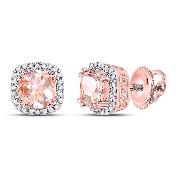 Cushion Morganite Diamond Halo Earrings 1 Cttw 10kt Rose Gold