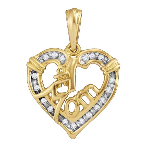 Diamond #1 Mom Heart Pendant 1/6 Cttw Yellow-tone Sterling Silver