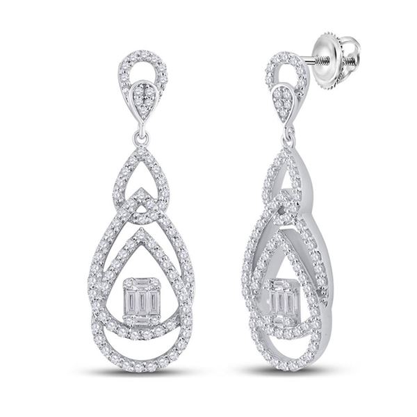 Baguette Diamond Teardrop Dangle Earrings 1-1/2 Cttw 14kt White Gold