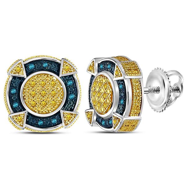 Sterling Silver Mens Yellow Color Enhanced Diamond Circle Earrings 1/6 Cttw Sterling Silver