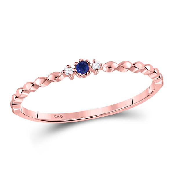 Blue Sapphire Diamond Stackable Band Ring .03 Cttw 10kt Rose Gold
