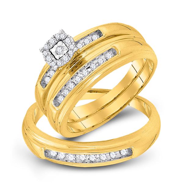 His Hers Diamond Square Matching Wedding Set 1/3 Cttw 10kt Yellow Gold