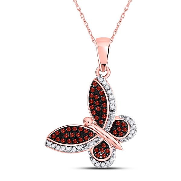 Red Color Enhanced Diamond Butterfly Bug Pendant 1/5 Cttw 10kt Rose Gold
