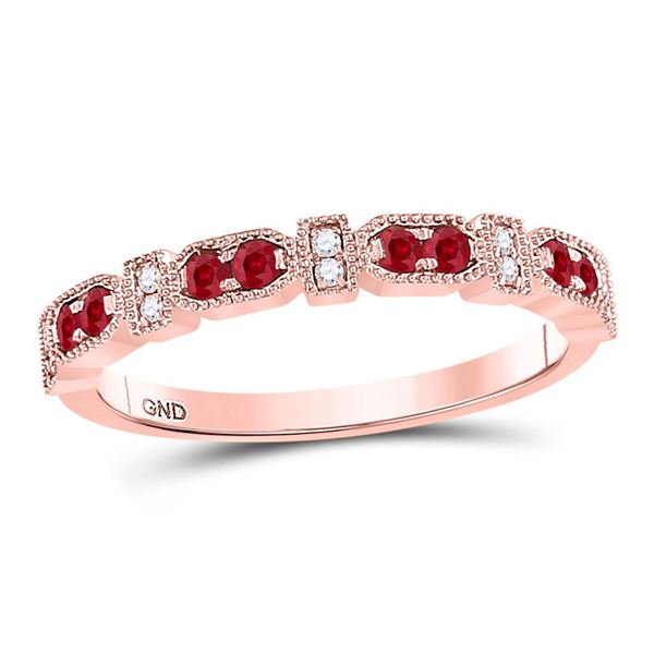Ruby Diamond Stackable Band Ring 1/4 Cttw 10kt Rose Gold