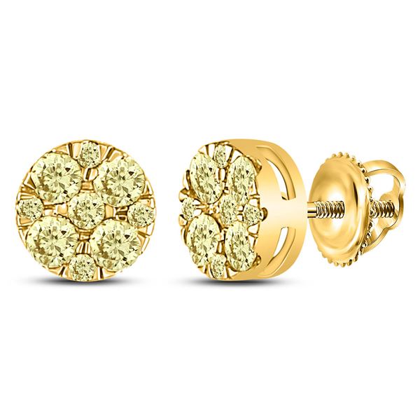 Yellow Diamond Cluster Earrings 1/2 Cttw 14kt Yellow Gold
