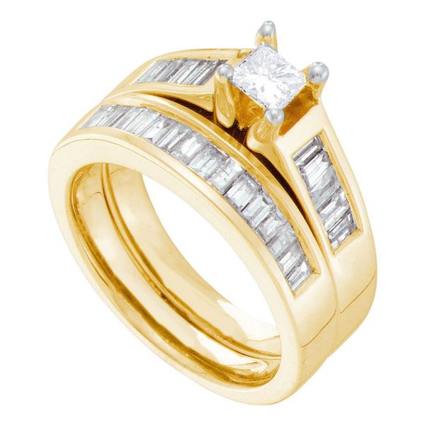 Princess Diamond Bridal Wedding Ring Band Set 1-3/8 Cttw 14kt Yellow Gold