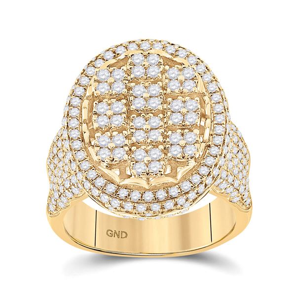 Mens Diamond Oval Statement Cluster Ring 2-3/4 Cttw 10kt Yellow Gold