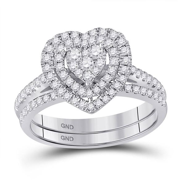 Diamond Heart Bridal Wedding Ring Band Set 5/8 Cttw 10kt White Gold