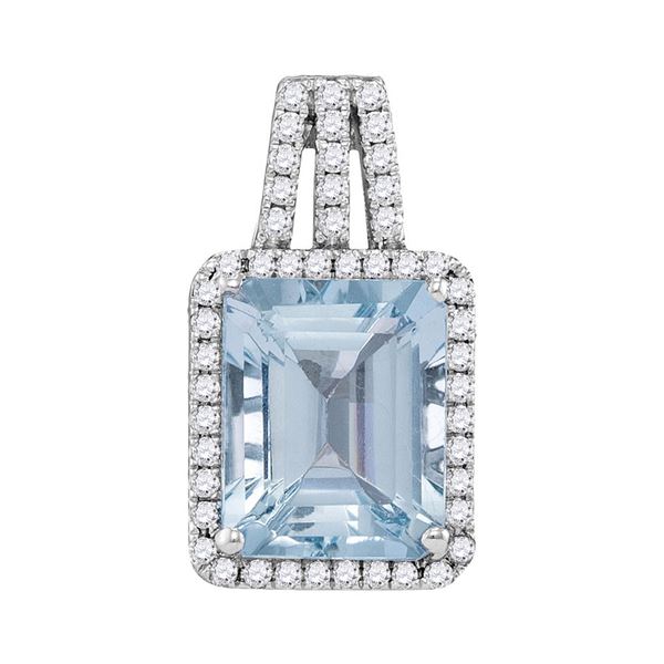Emerald Aquamarine Diamond Solitaire Pendant 2-7/8 Cttw 14kt White Gold