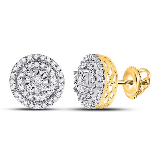 Diamond Circle Cluster Earrings 1/4 Cttw 10kt Yellow Gold