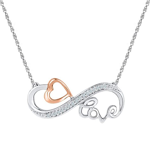 Diamond Heart Love Infinity Necklace 1/20 Cttw 10kt Two-tone Gold