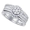 Image 1 : Diamond Cluster Bridal Wedding Ring Band Set 1 Cttw 14kt White Gold