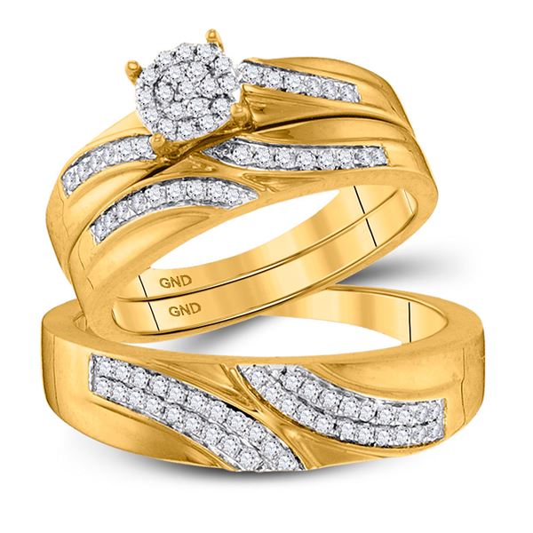 His Hers Diamond Cluster Matching Wedding Set 1/2 Cttw 10kt Yellow Gold