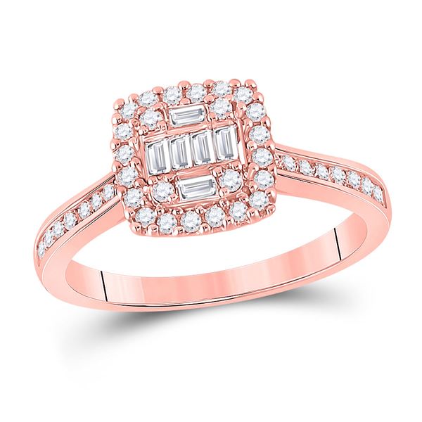 Baguette Diamond Halo Cluster Bridal Wedding Engagement Ring 1/2 Cttw 14kt Rose Gold