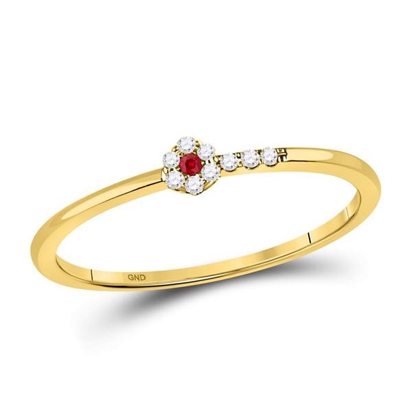 Ruby Diamond Stackable Band Ring 1/20 Cttw 10kt Yellow Gold