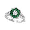 Image 1 : Emerald Diamond Flower Cluster Ring 1-1/4 Cttw 18kt White Gold
