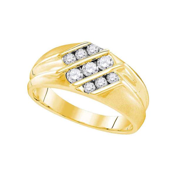 Mens Diamond Wedding Triple Row Band Ring 5/8 Cttw 10kt Yellow Gold