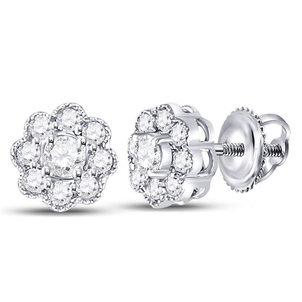Diamond Flower Cluster Earrings 1/4 Cttw 14kt White Gold