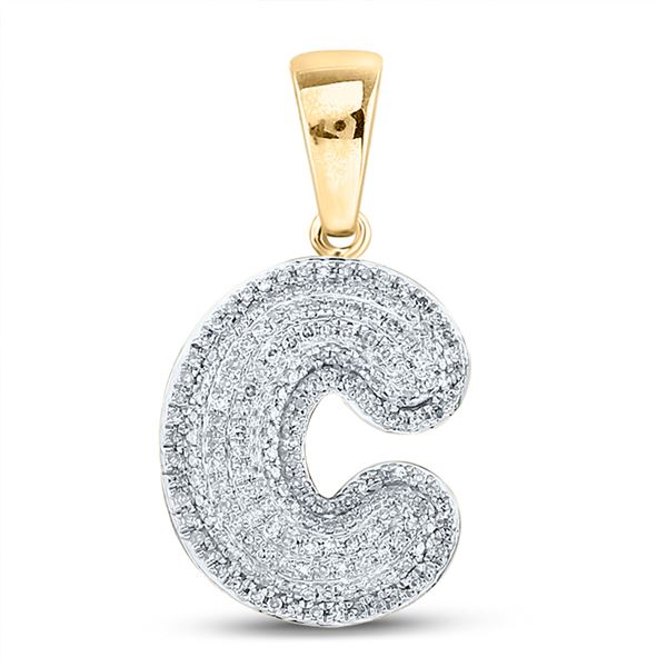 Mens Diamond Bubble C Letter Charm Pendant 1/2 Cttw 10kt Yellow Gold