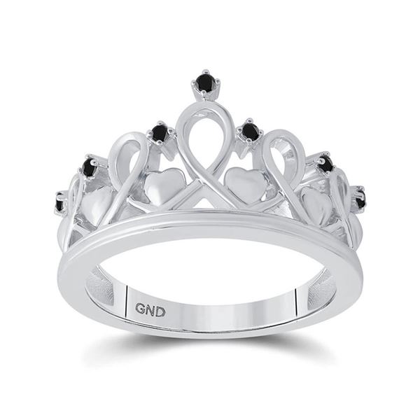 Black Color Enhanced Diamond Crown Fashion Ring 1/10 Cttw Sterling Silver