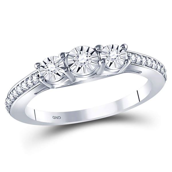 Sterling Silver Diamond 3-stone Bridal Wedding Engagement Ring 1/6 Cttw Sterling Silver