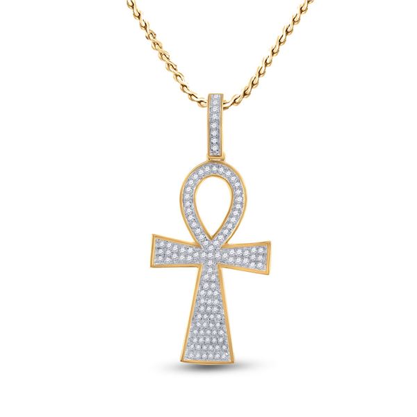 Mens Diamond Ankh Cross Charm Pendant 1/3 Cttw 10kt Yellow Gold