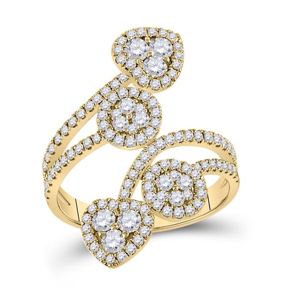 Diamond Bypass Cluster Heart Ring 1-1/4 Cttw 14kt Yellow Gold