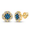 Image 1 : Blue Color Enhanced Diamond Cluster Earrings 1/5 Cttw 10kt Yellow Gold