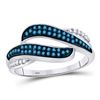 Image 1 : Blue Color Enhanced Diamond Bypass Double Row Band 1/3 Cttw 10kt White Gold