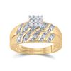 Image 2 : His Hers Diamond Cluster Matching Wedding Set 1/10 Cttw 10kt Yellow Gold