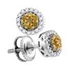 Image 1 : Yellow Color Enhanced Diamond Cluster Earrings 1/4 Cttw 10kt White Gold